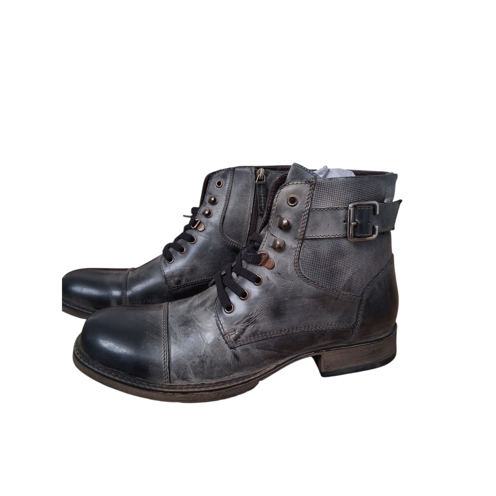 Bed STU ROAN Mens size 11.5 Dean Distressed Grungecore Leather Lace-up Cap Boots